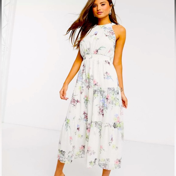 TED BAKER KAHLAY FLORAL JACQUARD HALTER MAXI TIERED DRESS. US SZ 6 TED SZ 2 - Picture 12 of 16